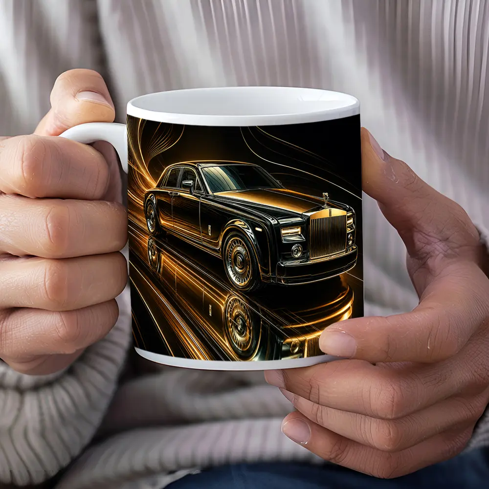 Rolls Royce Phantom Black Gold Abstract Art – Mugs