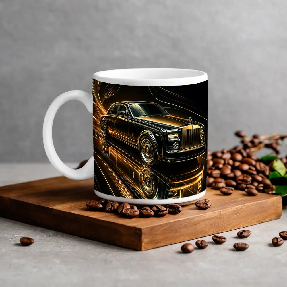 Rolls Royce Phantom Black Gold Abstract Art – Mugs