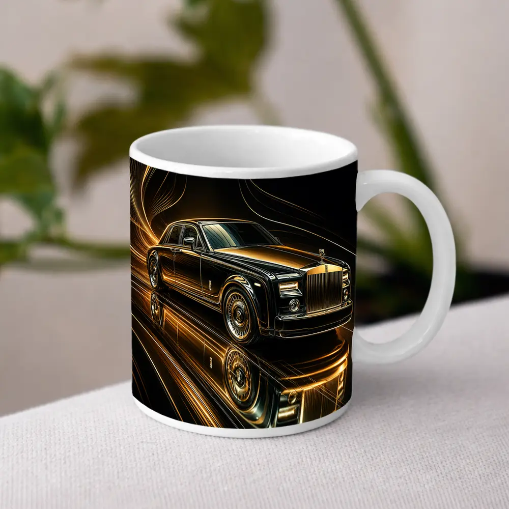 Rolls Royce Phantom Black Gold Abstract Art – Mugs