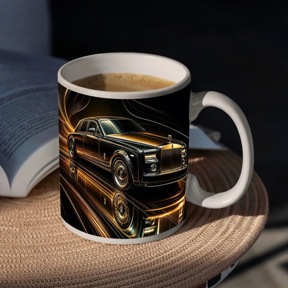 Rolls Royce Phantom Black Gold Abstract Art – Mugs