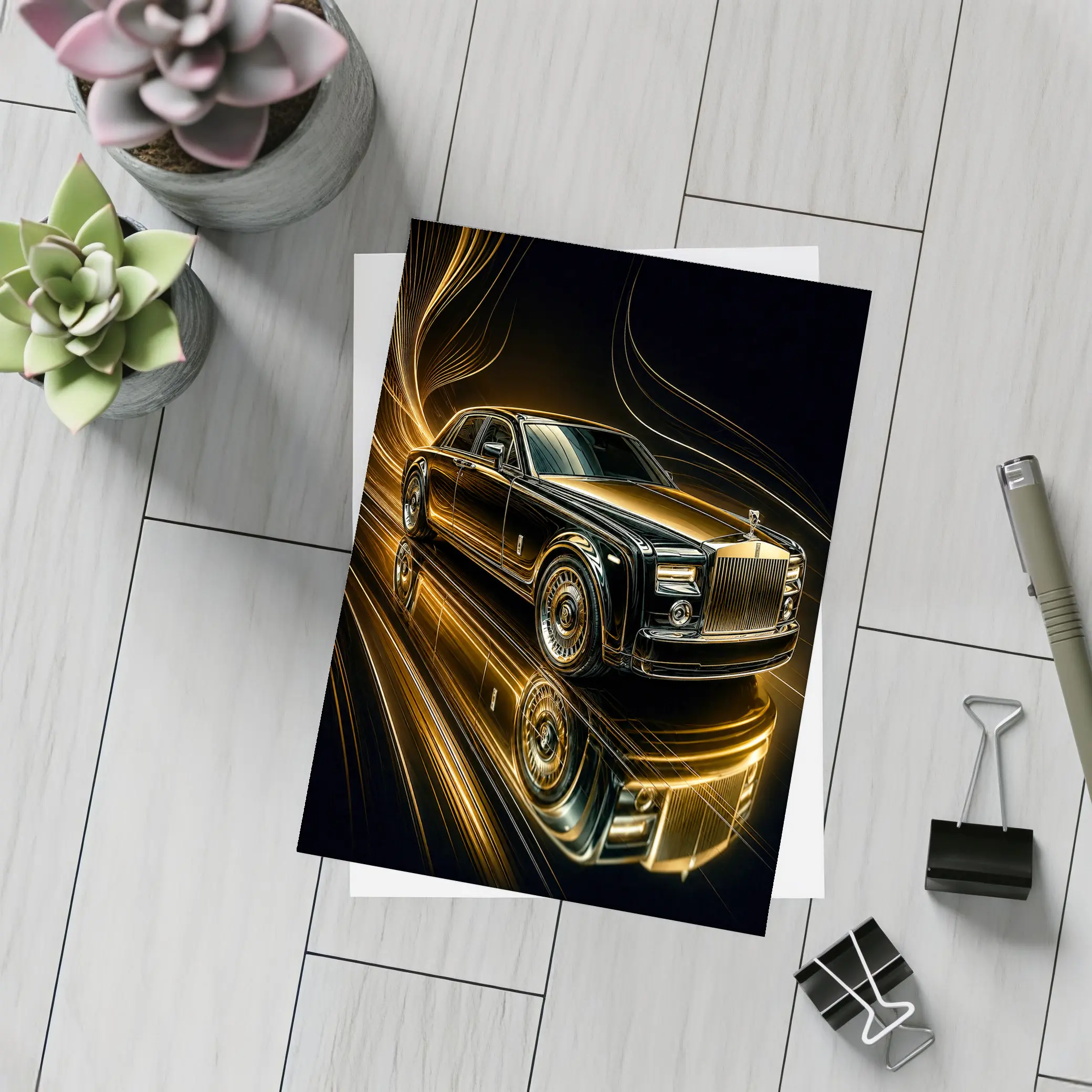 Rolls Royce Phantom Black Gold Abstract Art – Postcards