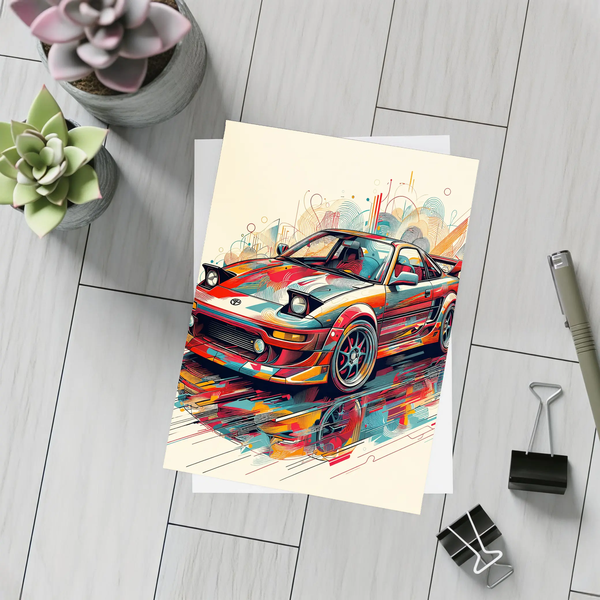 Toyota MR2 Abstract Colorful Pop Art – Postcards