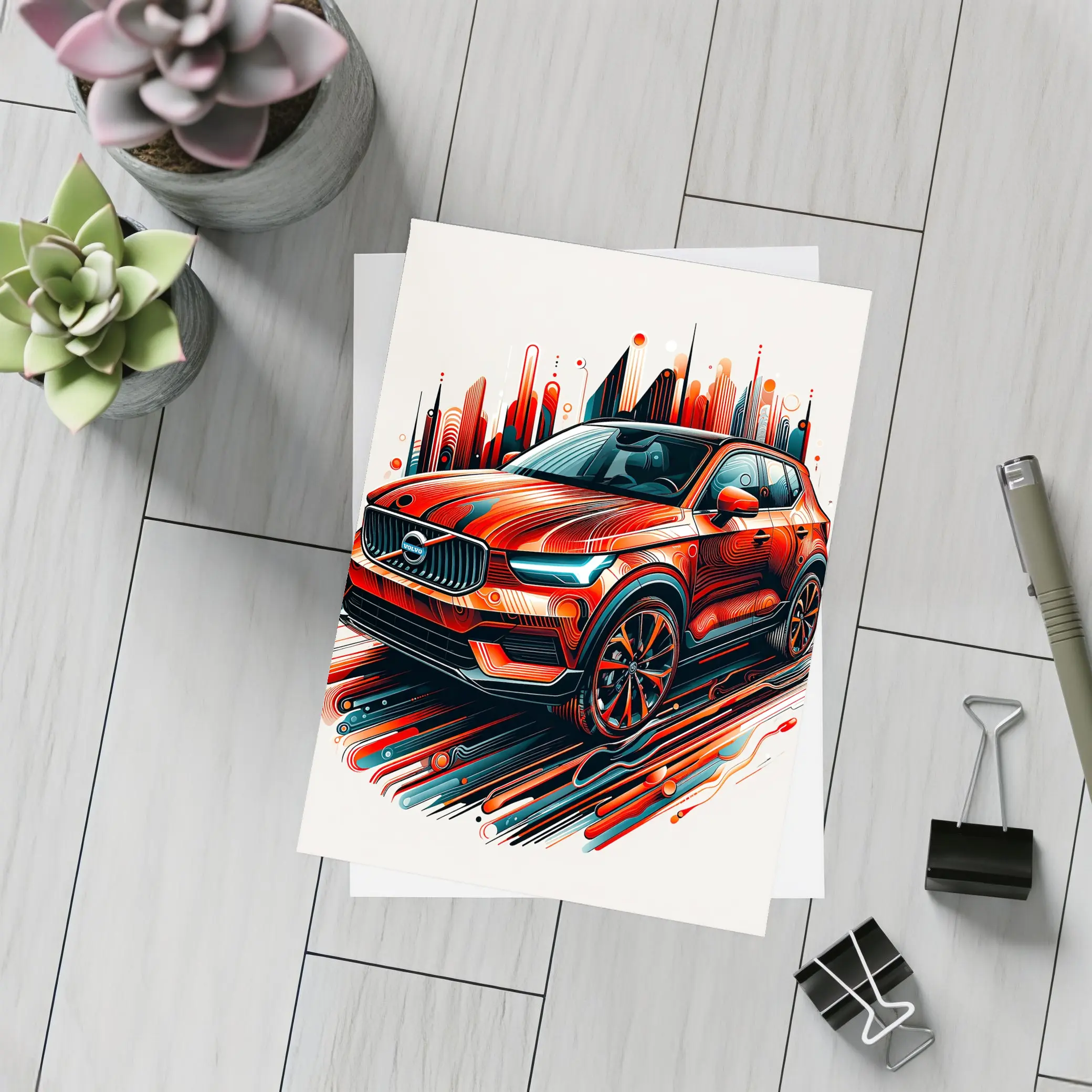 Volvo XC40 Red Abstract City Art – Postcards