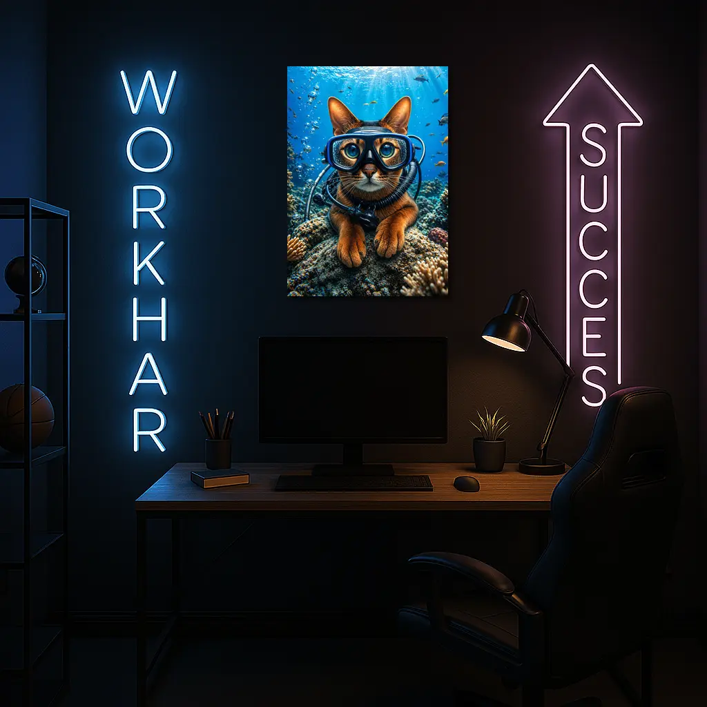 Abyssinian Cat Scuba Diver Underwater Coral Reef – Wall Art