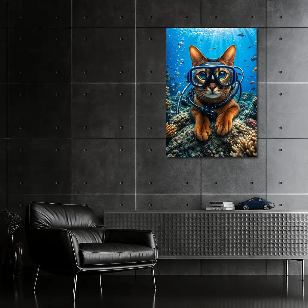 Abyssinian Cat Scuba Diver Underwater Coral Reef – Wall Art
