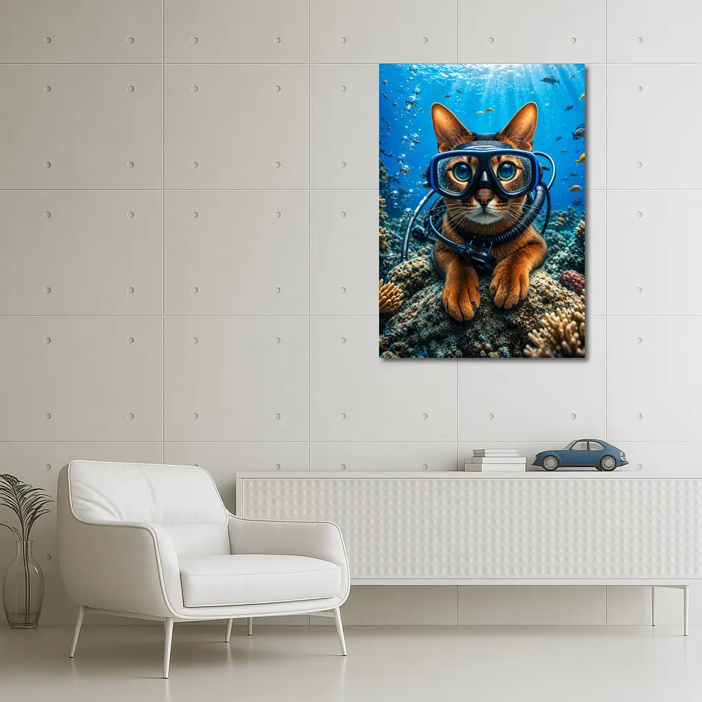 Abyssinian Cat Scuba Diver Underwater Coral Reef – Wall Art