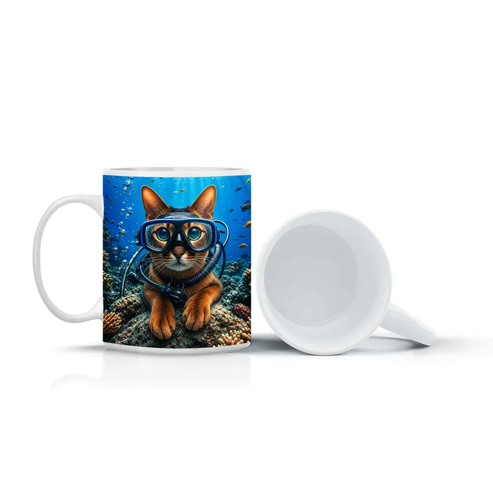 Abyssinian Cat Scuba Diver Underwater Coral Reef – Mugs