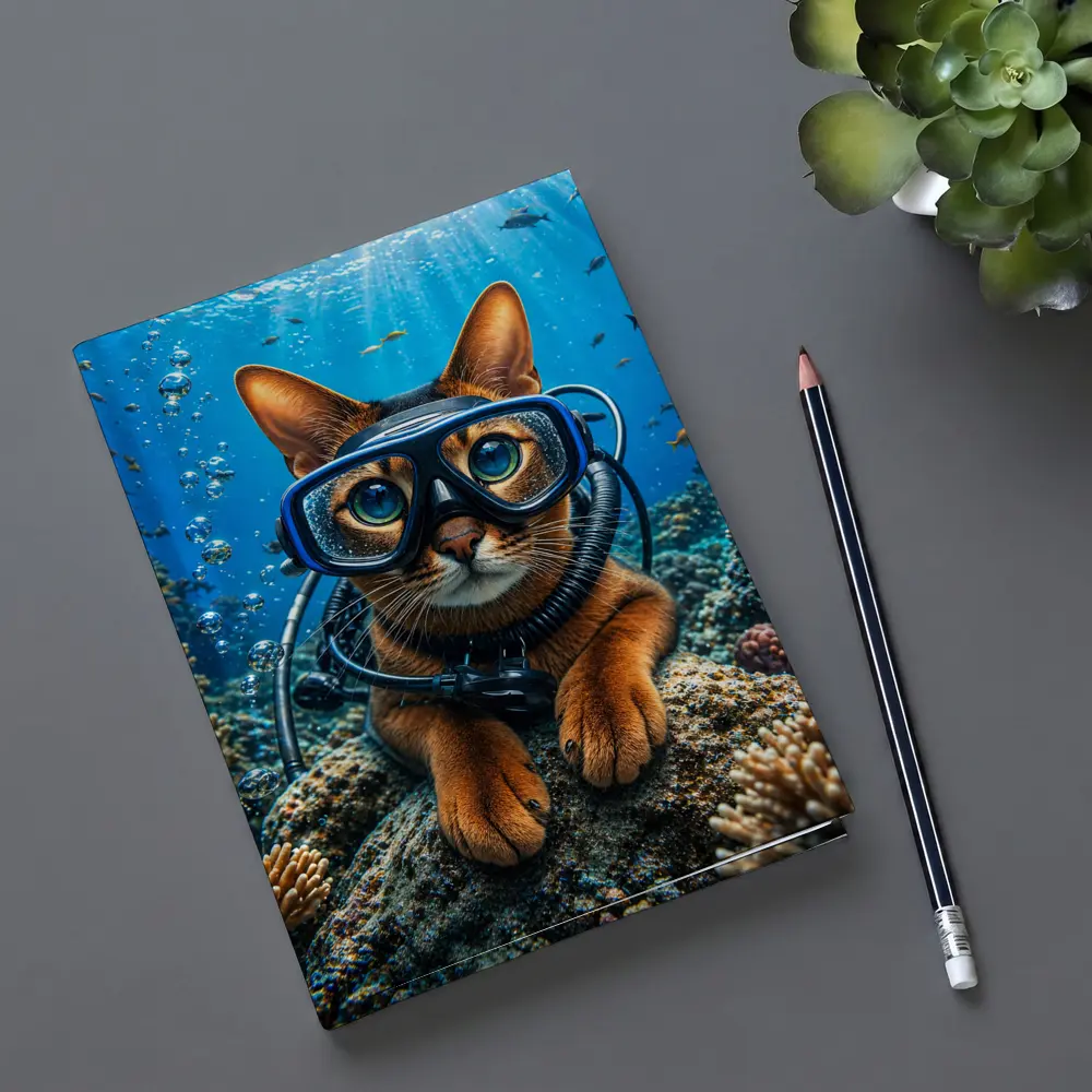 Abyssinian Cat Scuba Diver Underwater Coral Reef – Notebooks