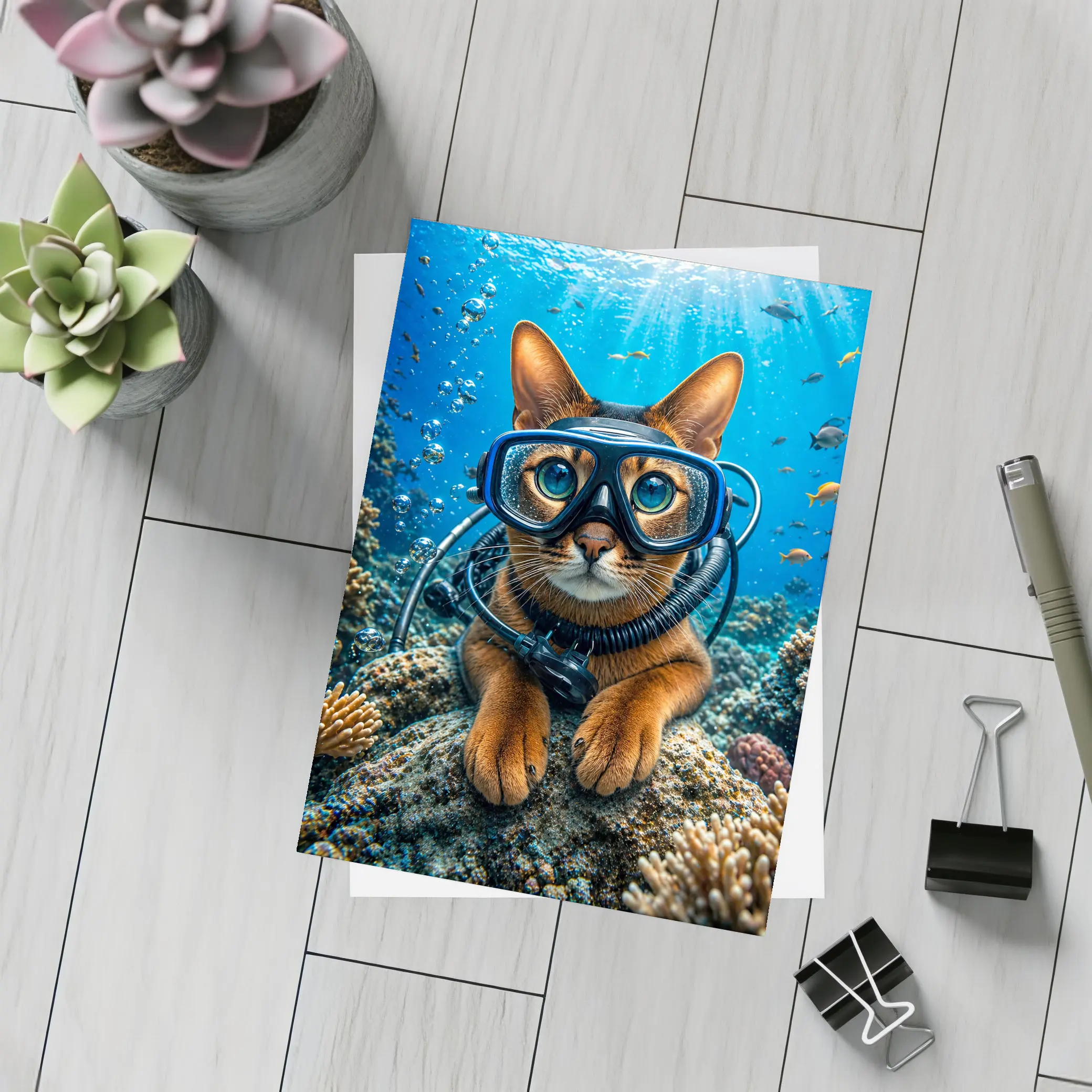 Abyssinian Cat Scuba Diver Underwater Coral Reef – Postcards