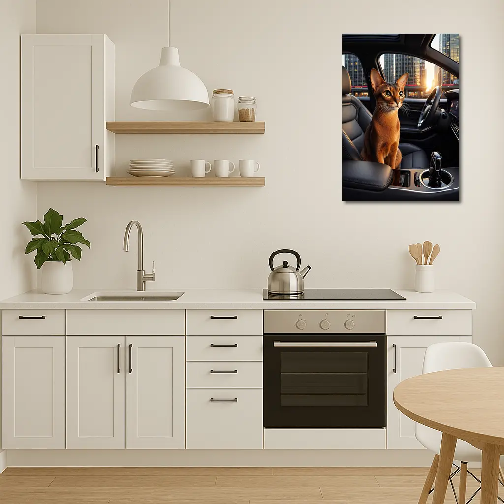 Abyssinian Cat Inside Modern Car City – Wall Art
