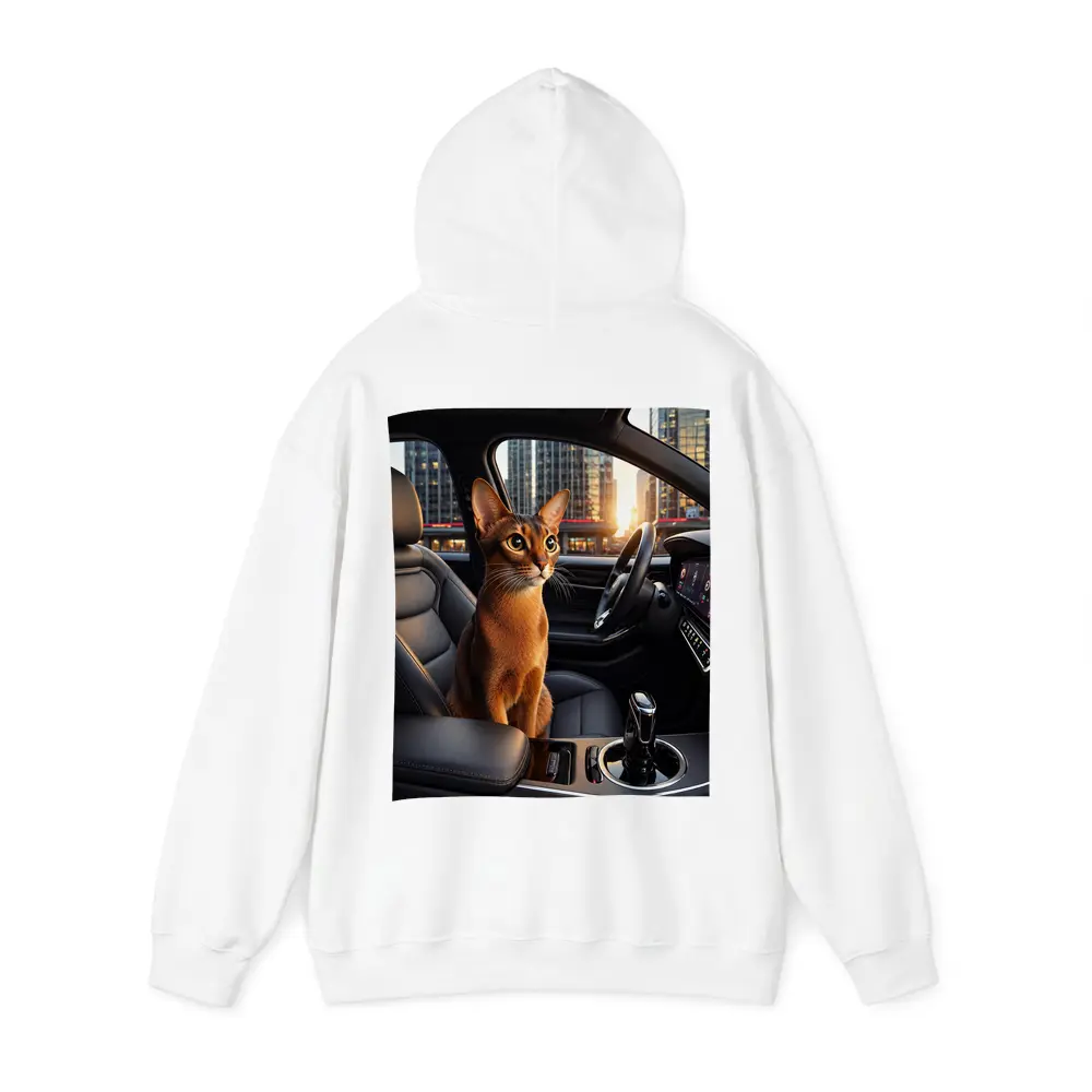 Abyssinian Cat Inside Modern Car City – Hoodies