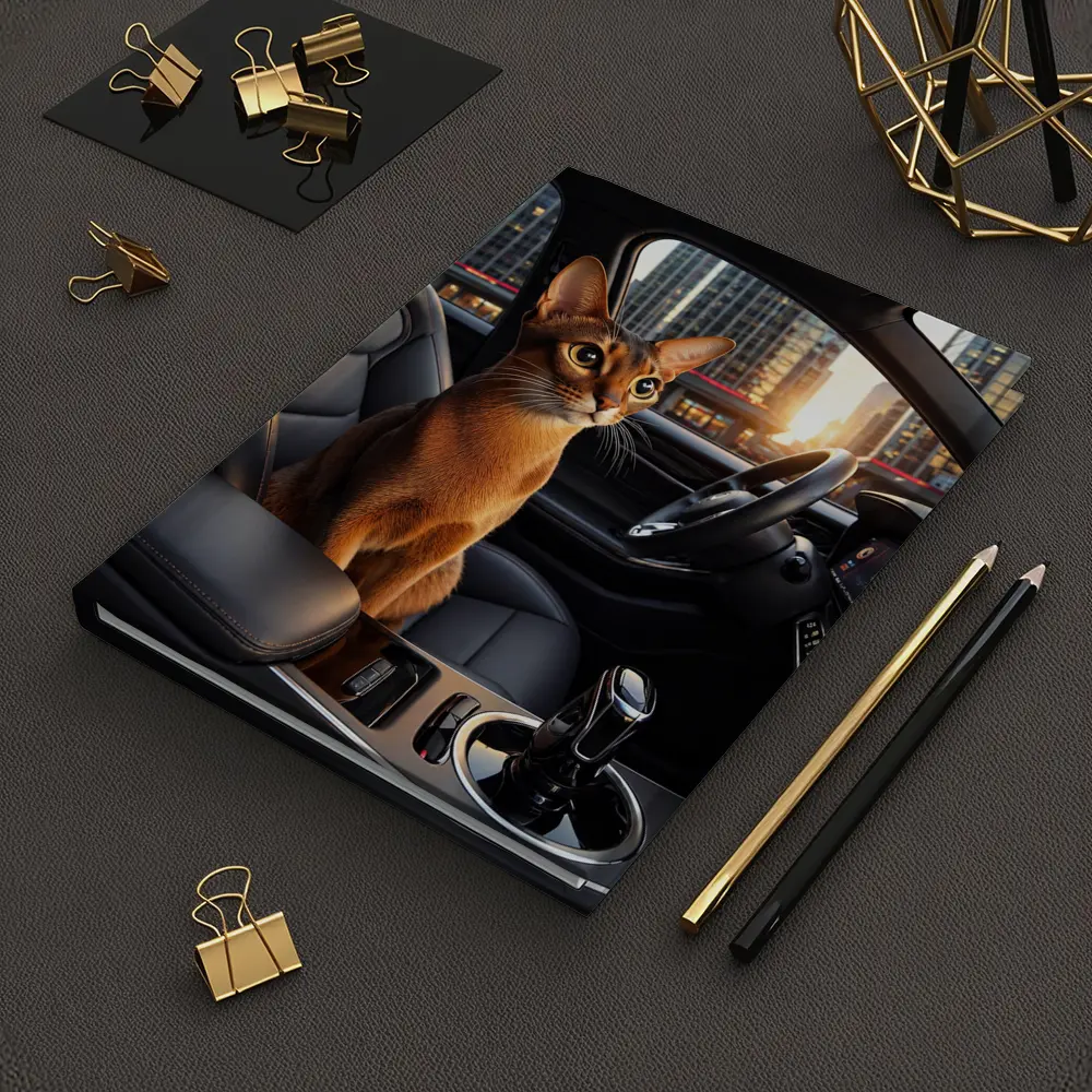 Abyssinian Cat Inside Modern Car City – Notebooks