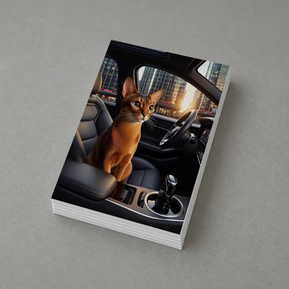 Abyssinian Cat Inside Modern Car City – Postcards