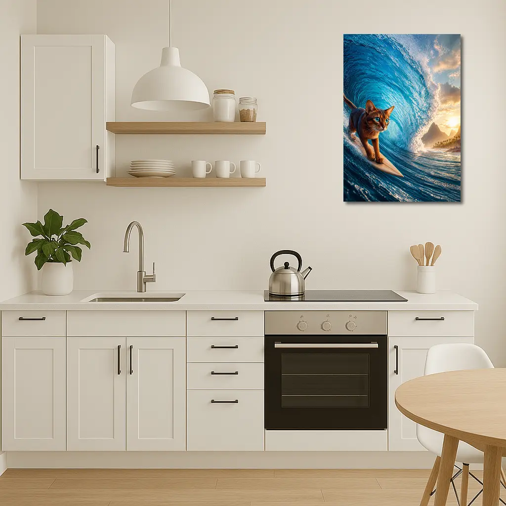 Abyssinian Cat Surfing Giant Ocean Wave – Wall Art