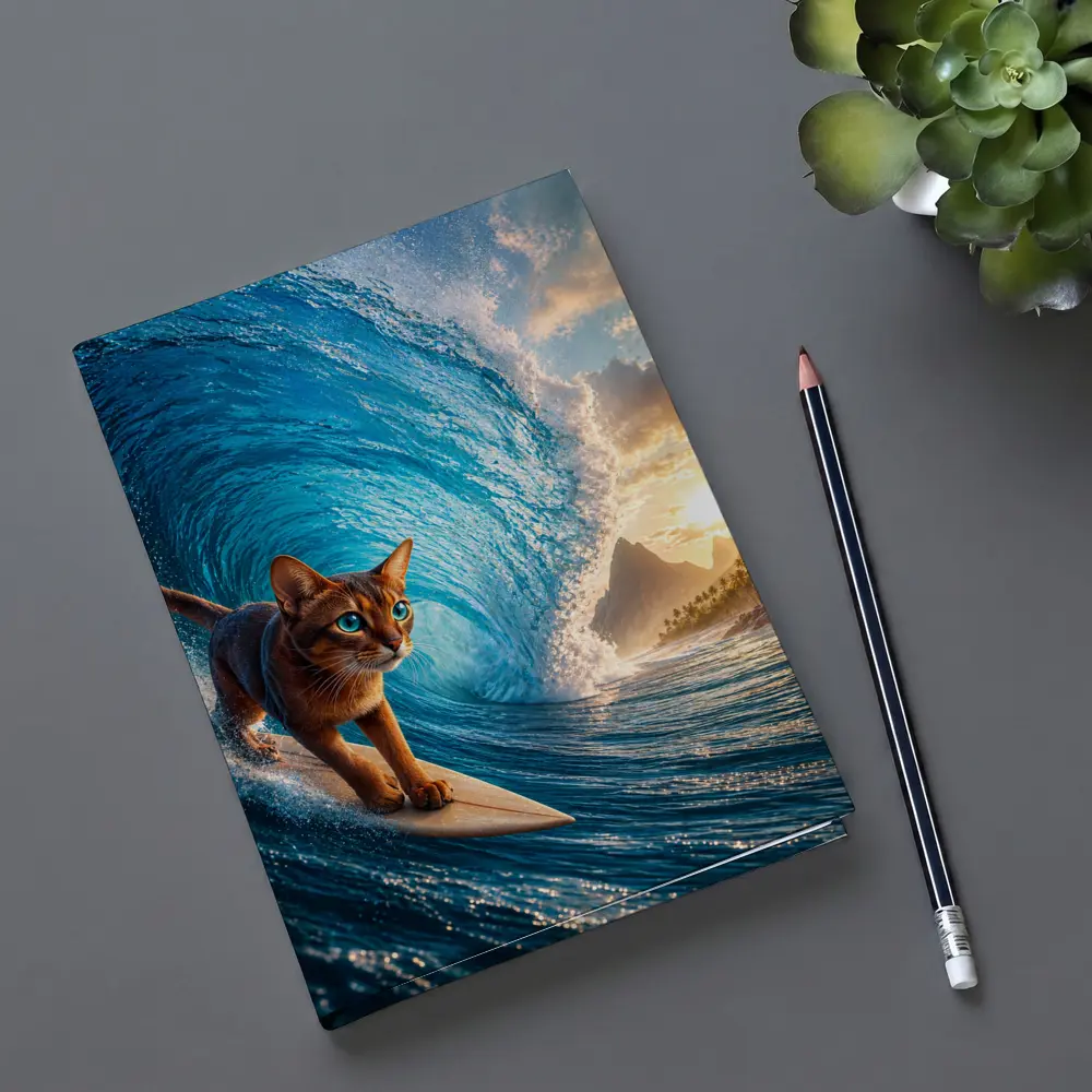 Abyssinian Cat Surfing Giant Ocean Wave – Notebooks