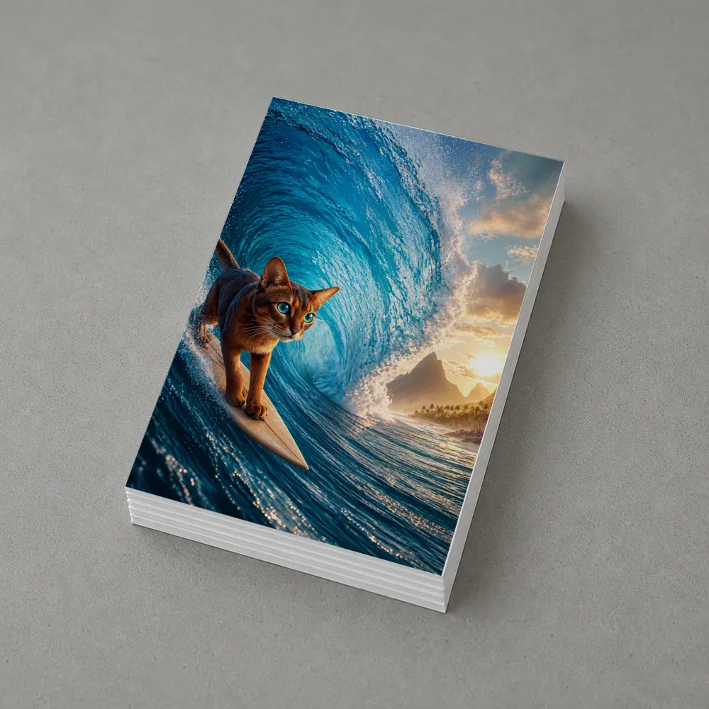 Abyssinian Cat Surfing Giant Ocean Wave – Postcards