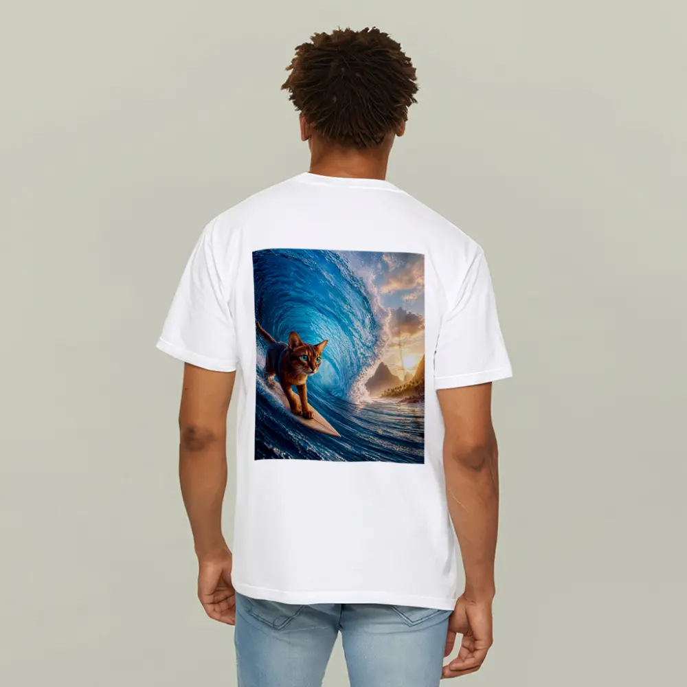 Abyssinian Cat Surfing Giant Ocean Wave – T-Shirts