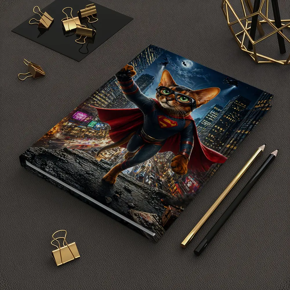 Abyssinian Cat Superman Hero City Night – Notebooks