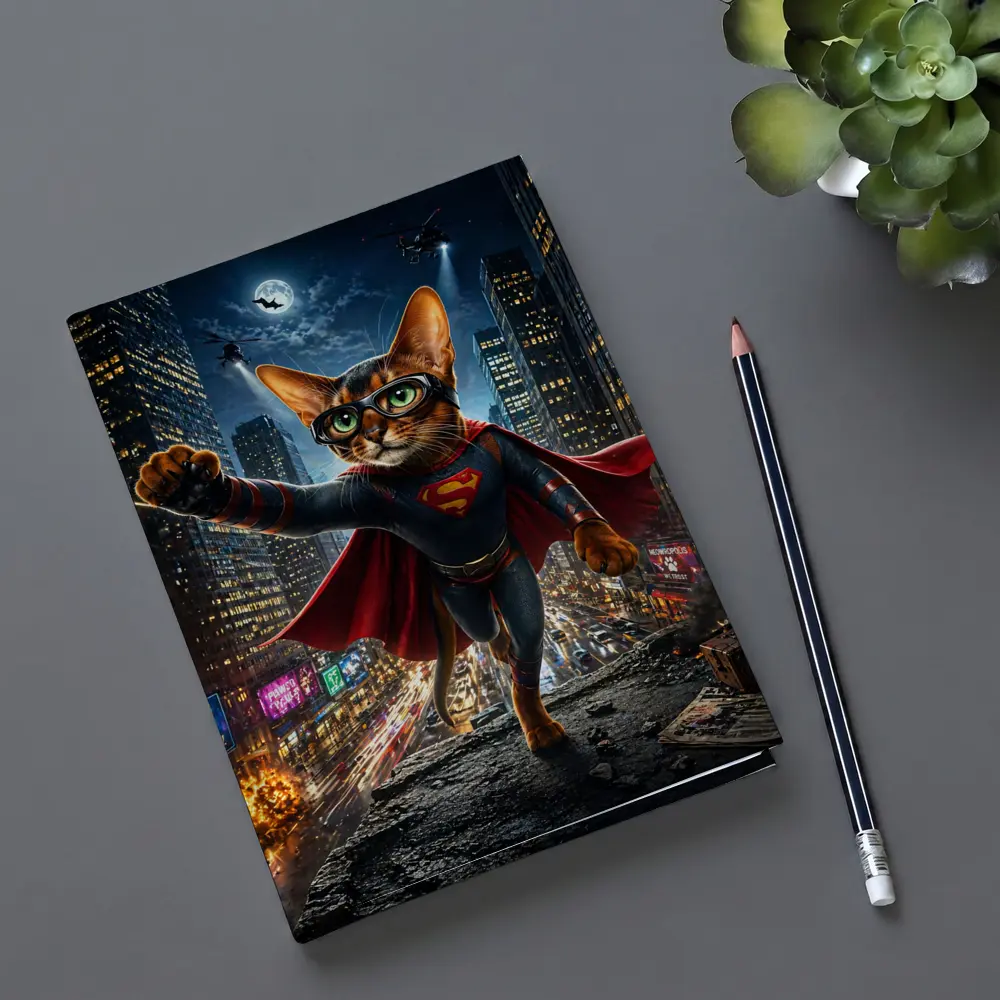 Abyssinian Cat Superman Hero City Night – Notebooks