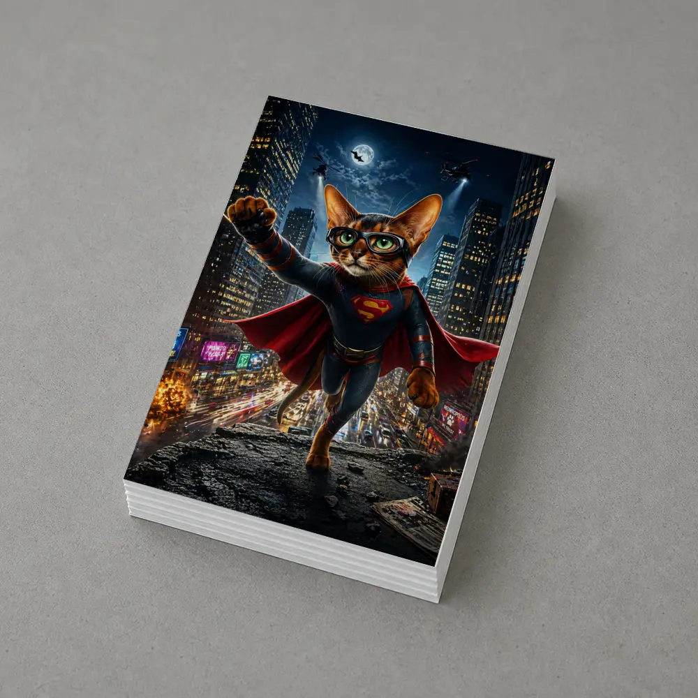 Abyssinian Cat Superman Hero City Night – Postcards
