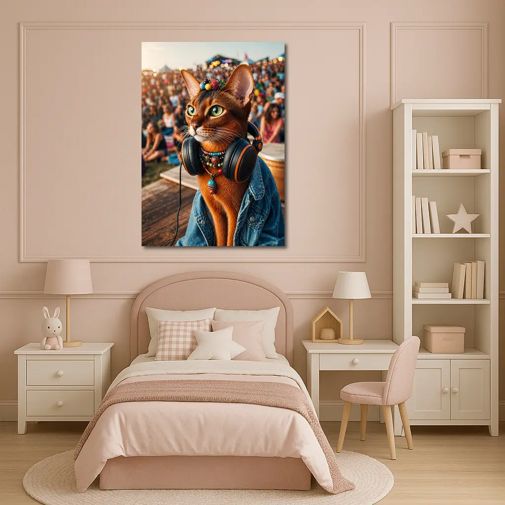 Abyssinian Cat DJ at Music Festival – Wall Art