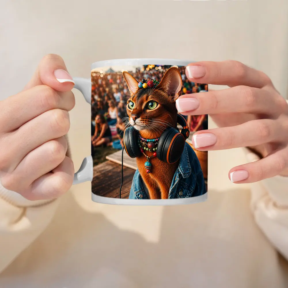 Abyssinian Cat DJ at Music Festival – Mugs