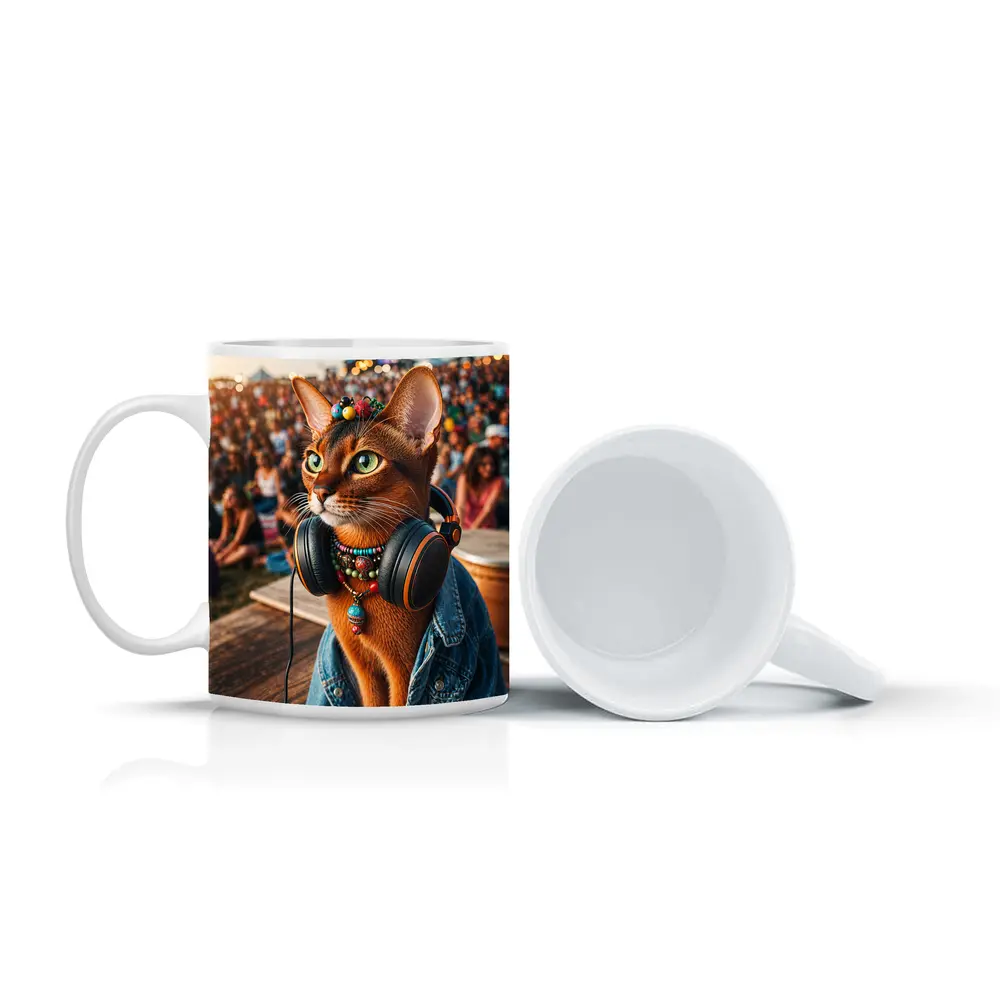 Abyssinian Cat DJ at Music Festival – Mugs