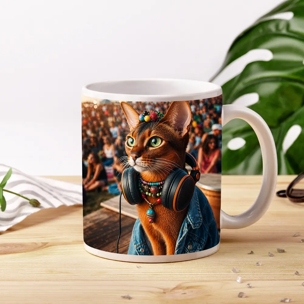 Abyssinian Cat DJ at Music Festival – Mugs