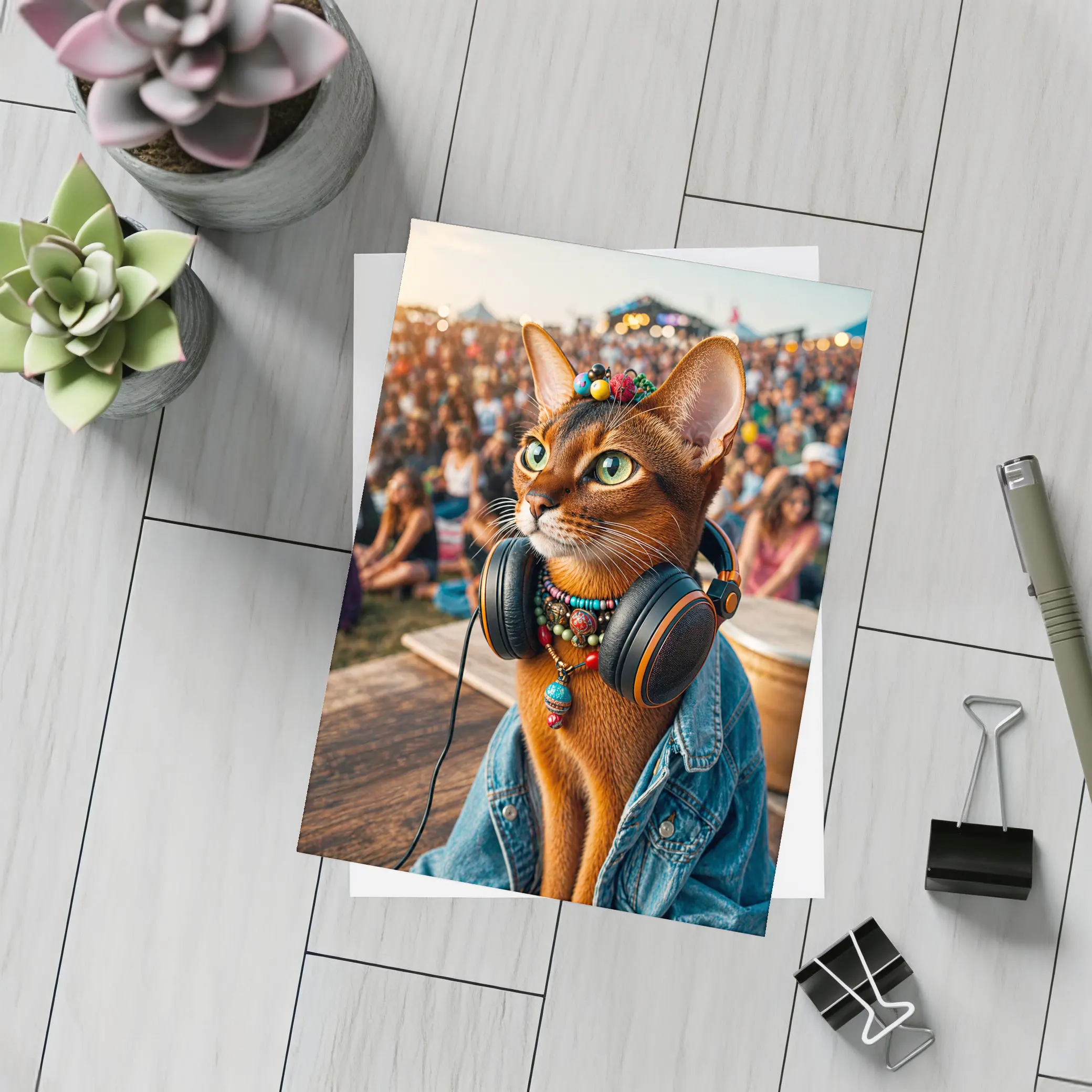 Abyssinian Cat DJ at Music Festival – Postcards