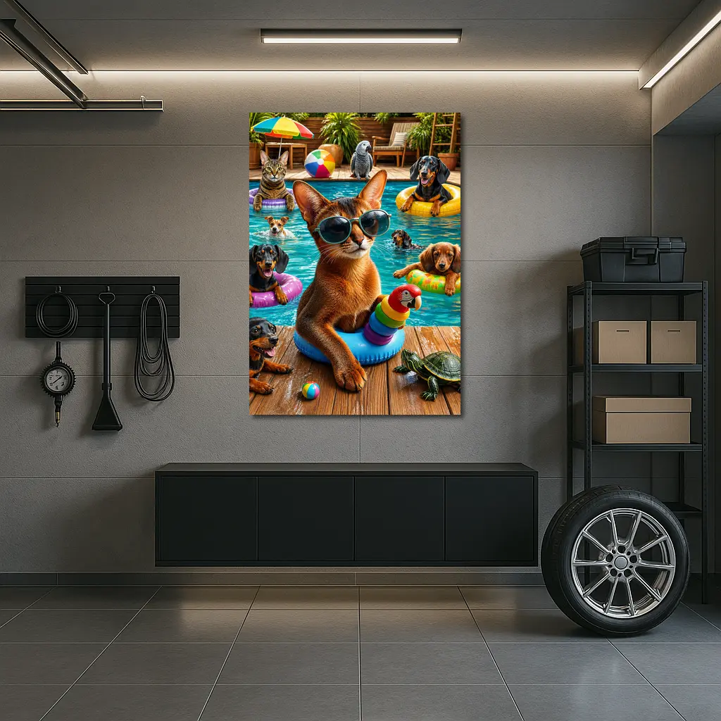 Abyssinian Cat Pool Party With Friends – Wall Art