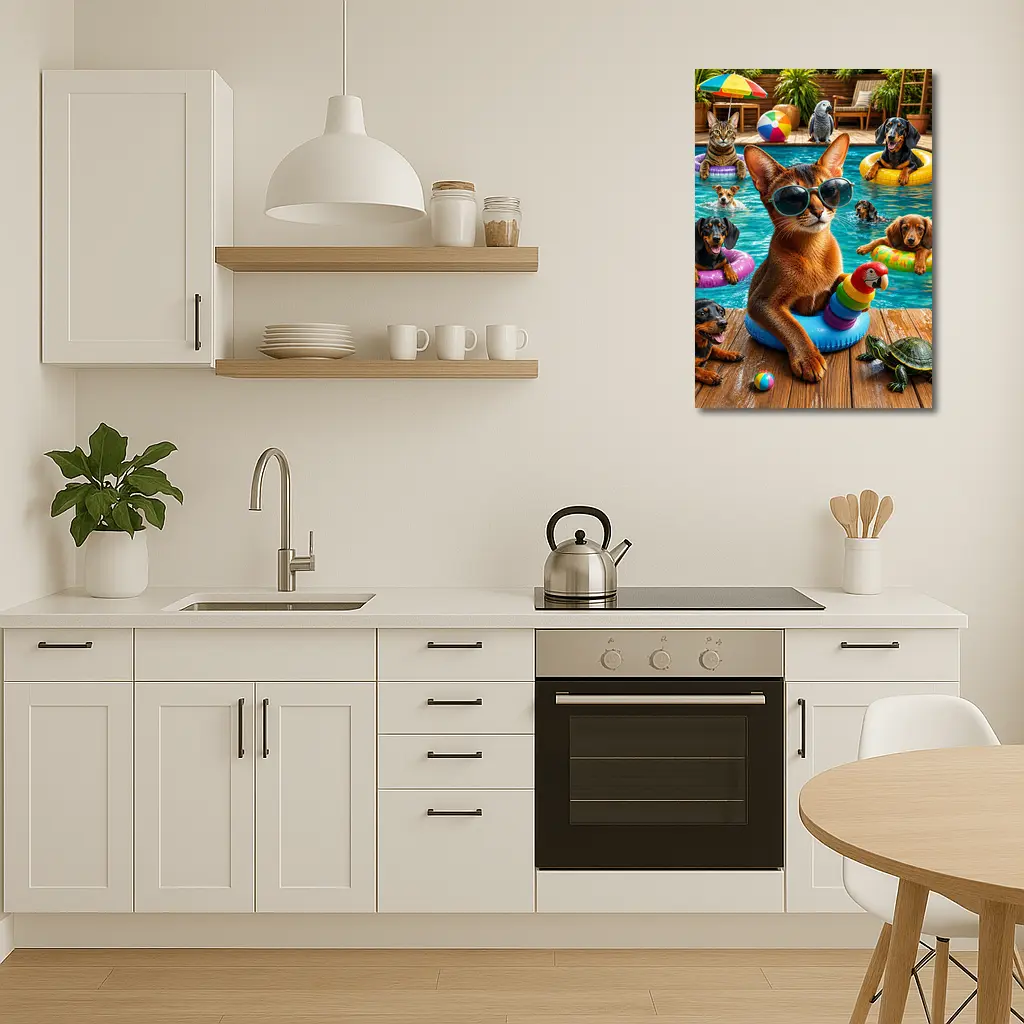 Abyssinian Cat Pool Party With Friends – Wall Art