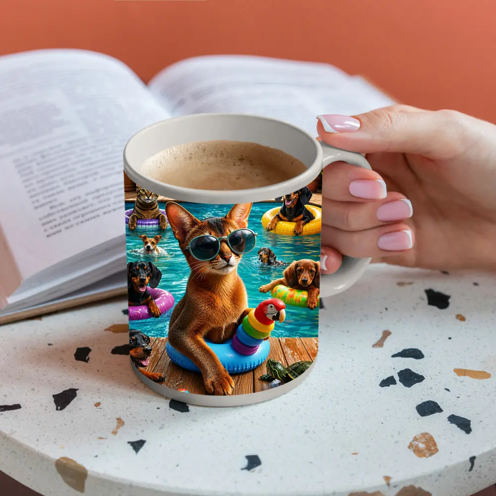 Abyssinian Cat Pool Party With Friends – Mugs
