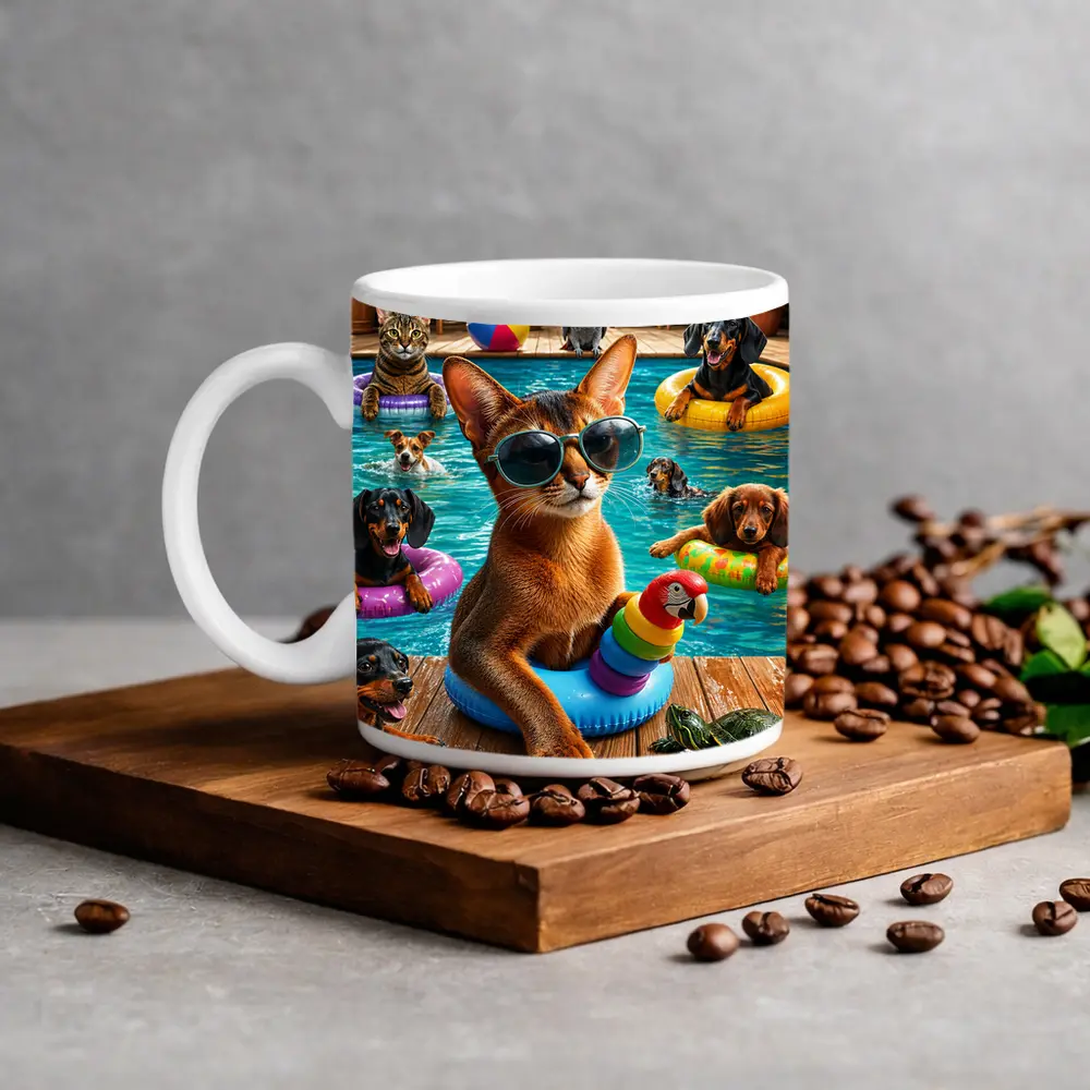 Abyssinian Cat Pool Party With Friends – Mugs