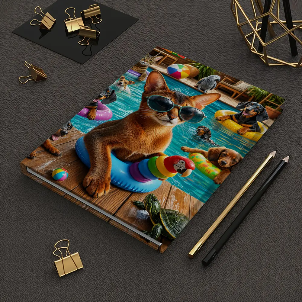 Abyssinian Cat Pool Party With Friends – Notebooks