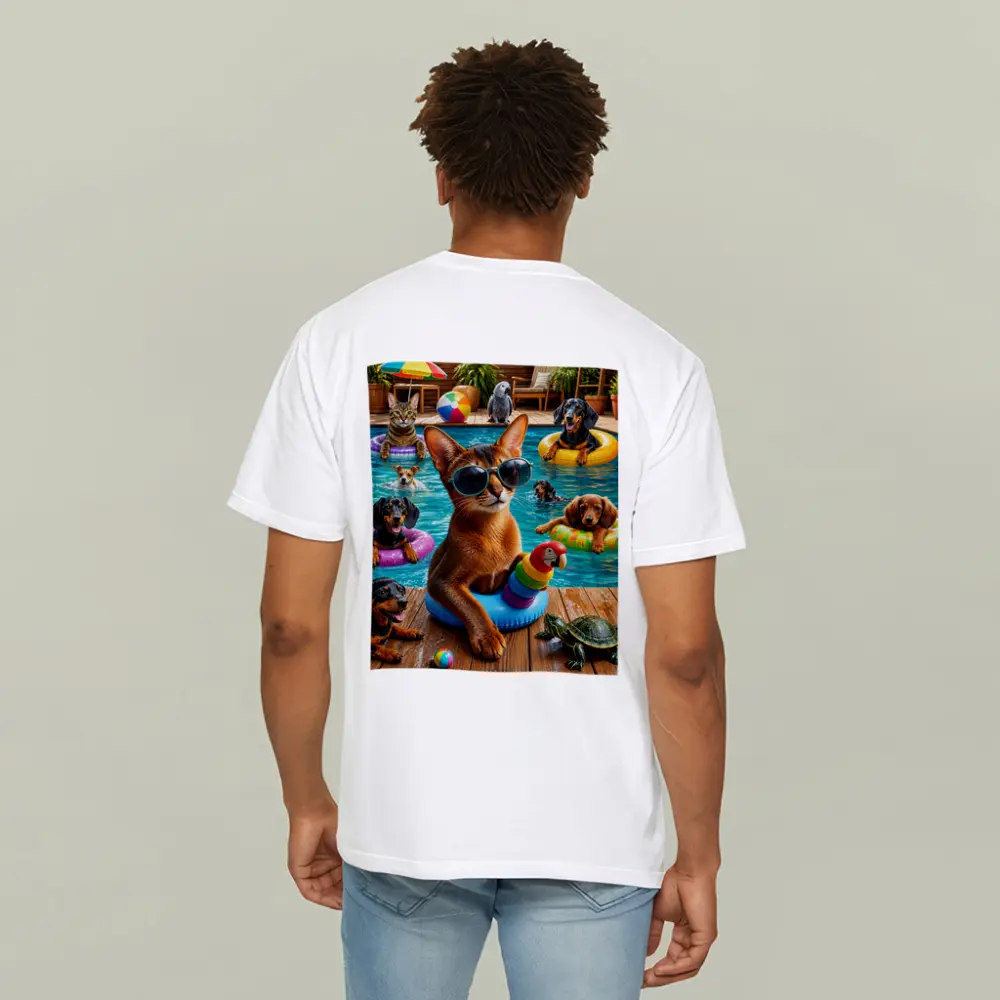 Abyssinian Cat Pool Party With Friends – T-Shirts