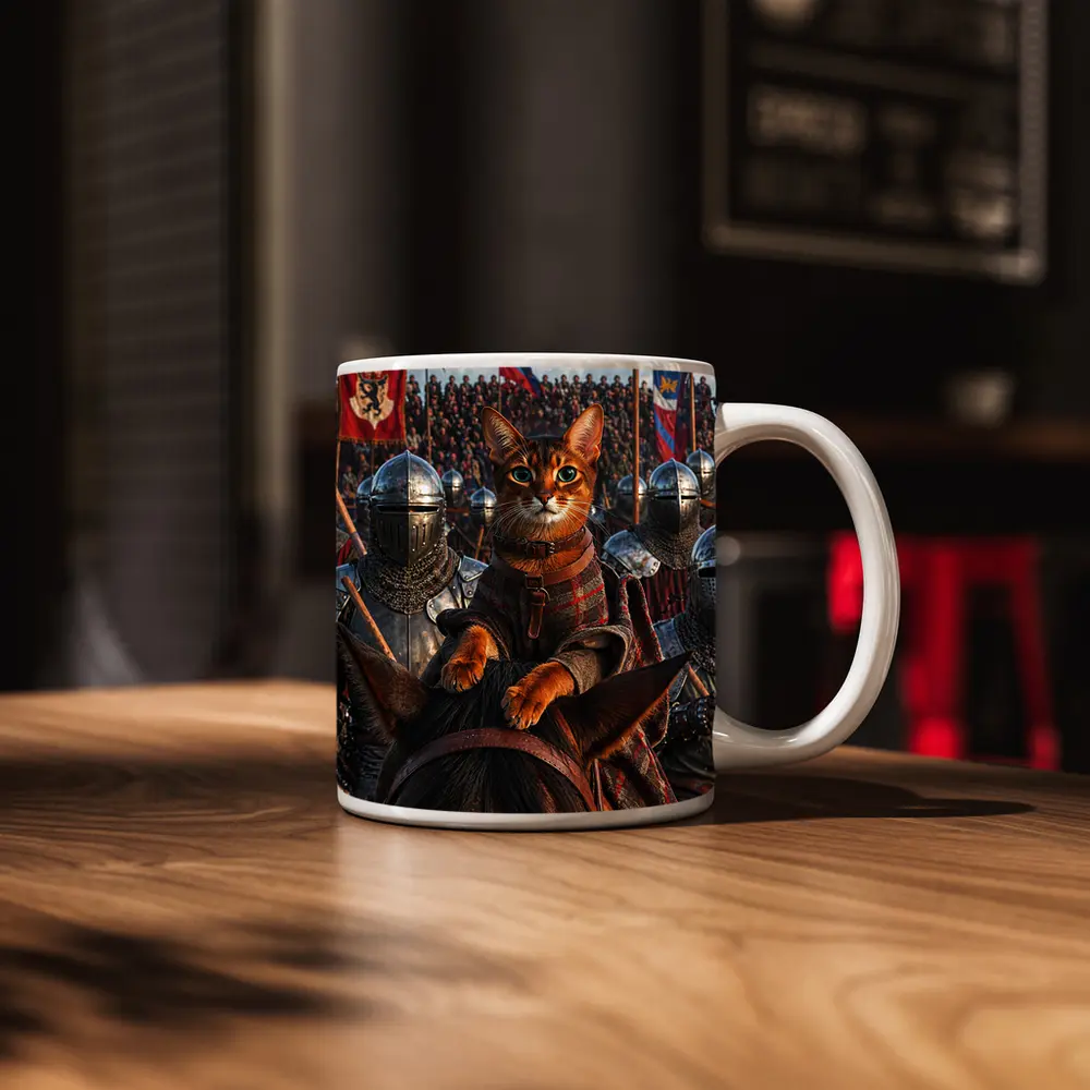 Abyssinian Cat Knight Leading Medieval Army – Mugs