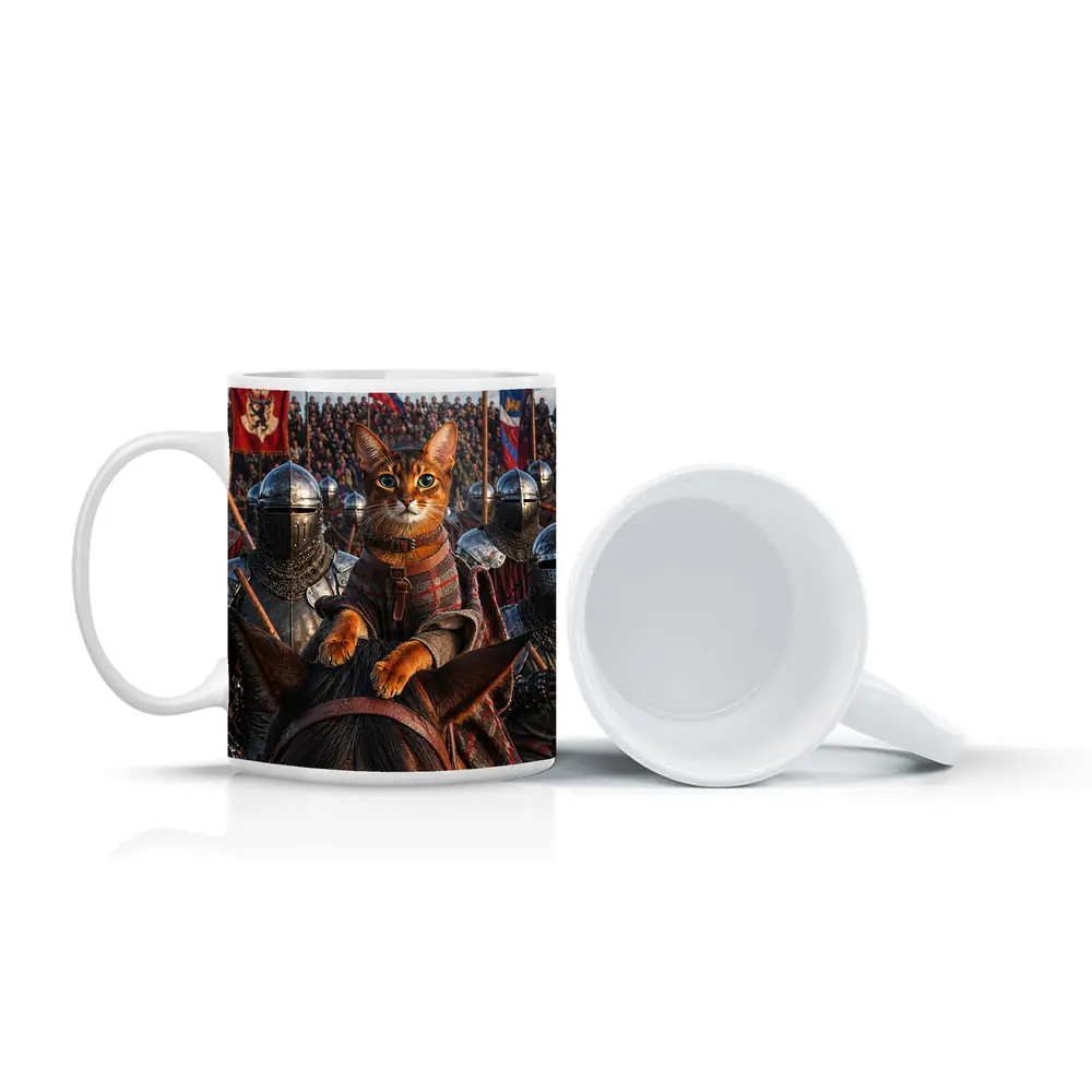 Abyssinian Cat Knight Leading Medieval Army – Mugs