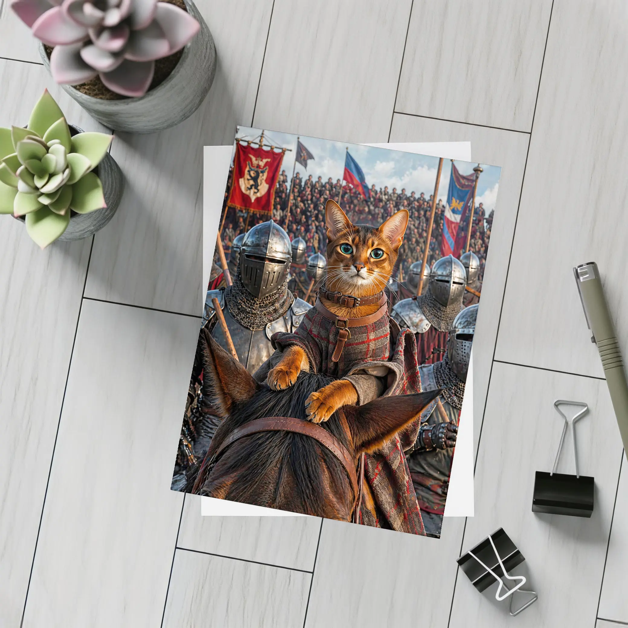 Abyssinian Cat Knight Leading Medieval Army – Postcards