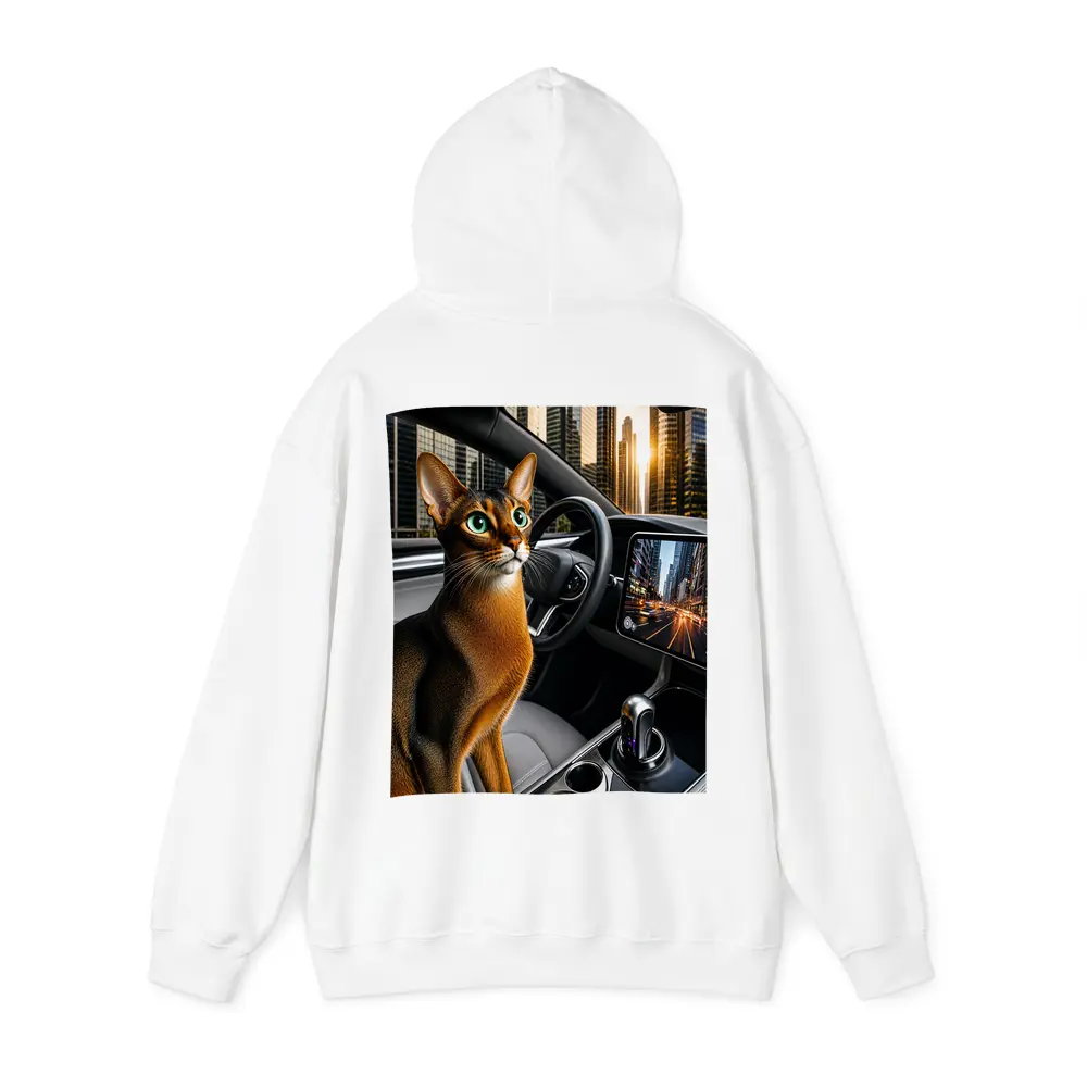 Abyssinian Cat Inside Modern Car City – Hoodies