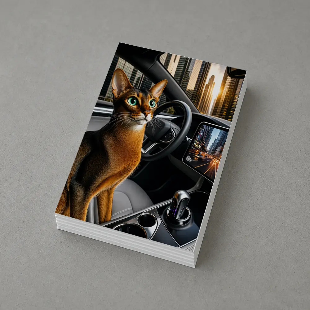 Abyssinian Cat Inside Modern Car City – Postcards