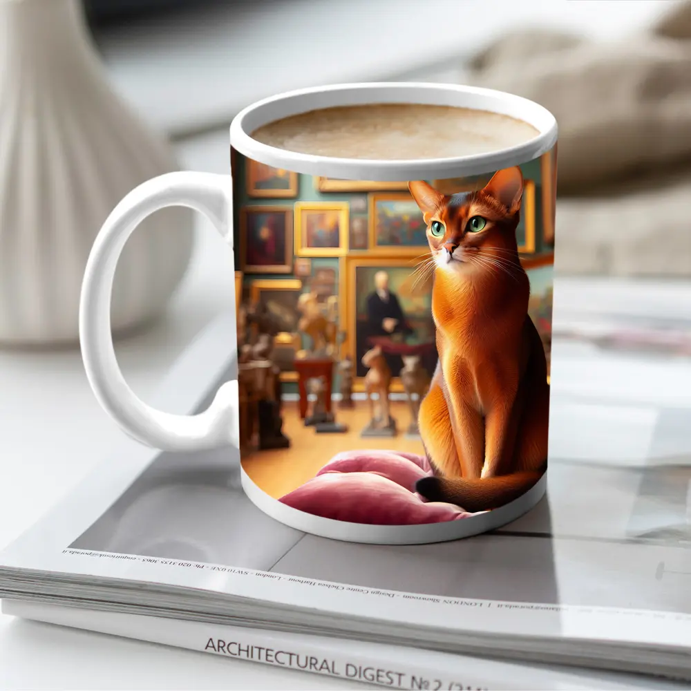 Abyssinian Cat Sitting in Art Gallery – Mugs