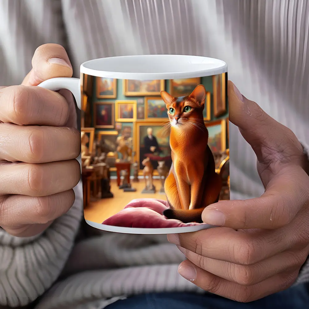 Abyssinian Cat Sitting in Art Gallery – Mugs