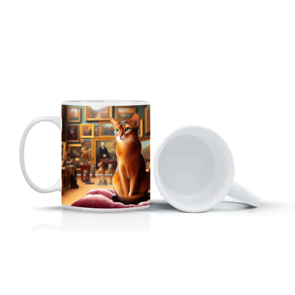 Abyssinian Cat Sitting in Art Gallery – Mugs