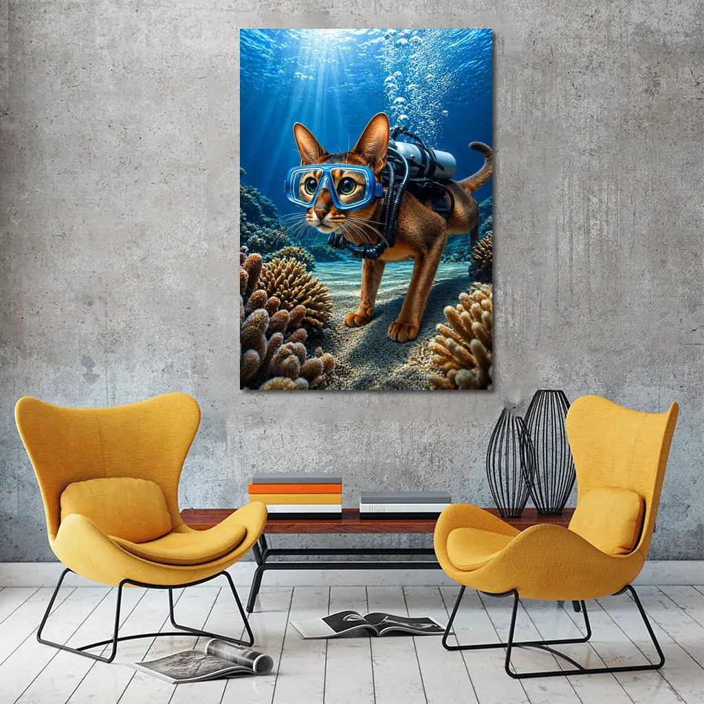 Abyssinian Cat Scuba Diving Coral Reef – Wall Art