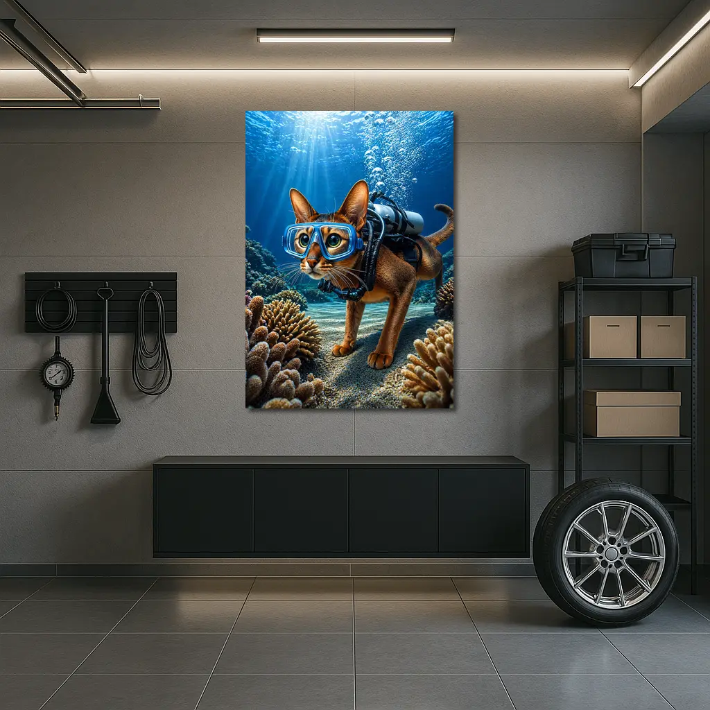 Abyssinian Cat Scuba Diving Coral Reef – Wall Art