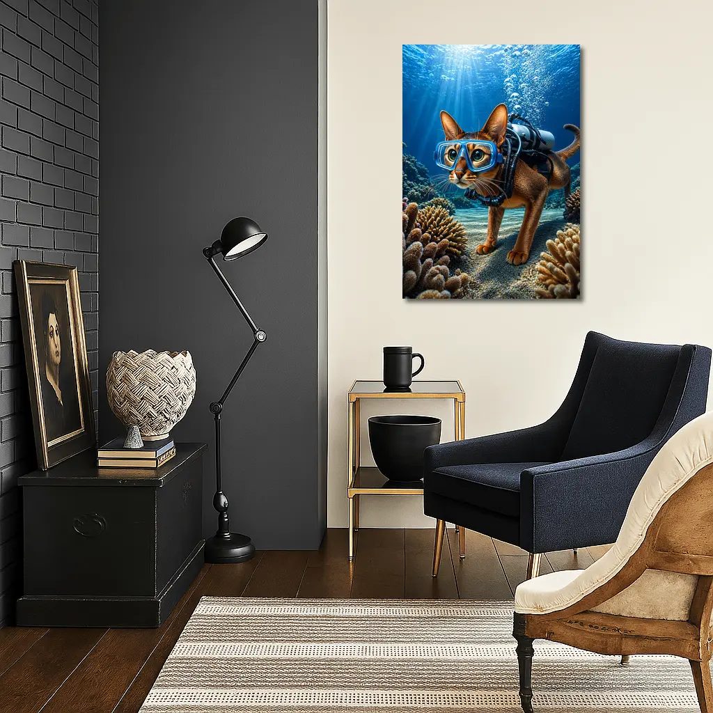 Abyssinian Cat Scuba Diving Coral Reef – Wall Art