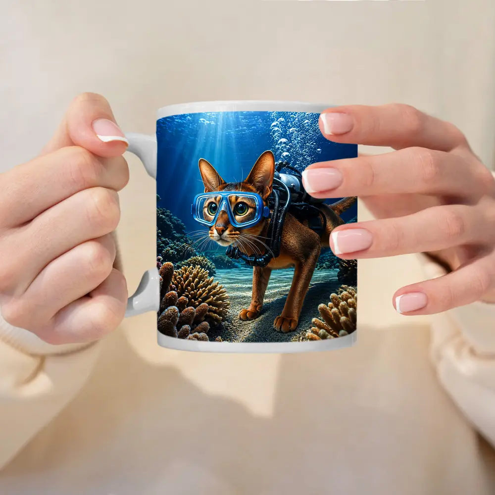 Abyssinian Cat Scuba Diving Coral Reef – Mugs