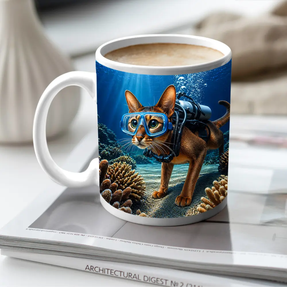 Abyssinian Cat Scuba Diving Coral Reef – Mugs