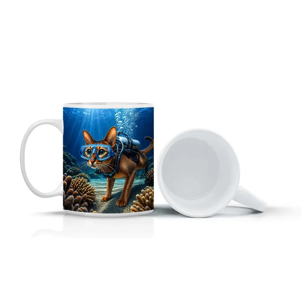 Abyssinian Cat Scuba Diving Coral Reef – Mugs
