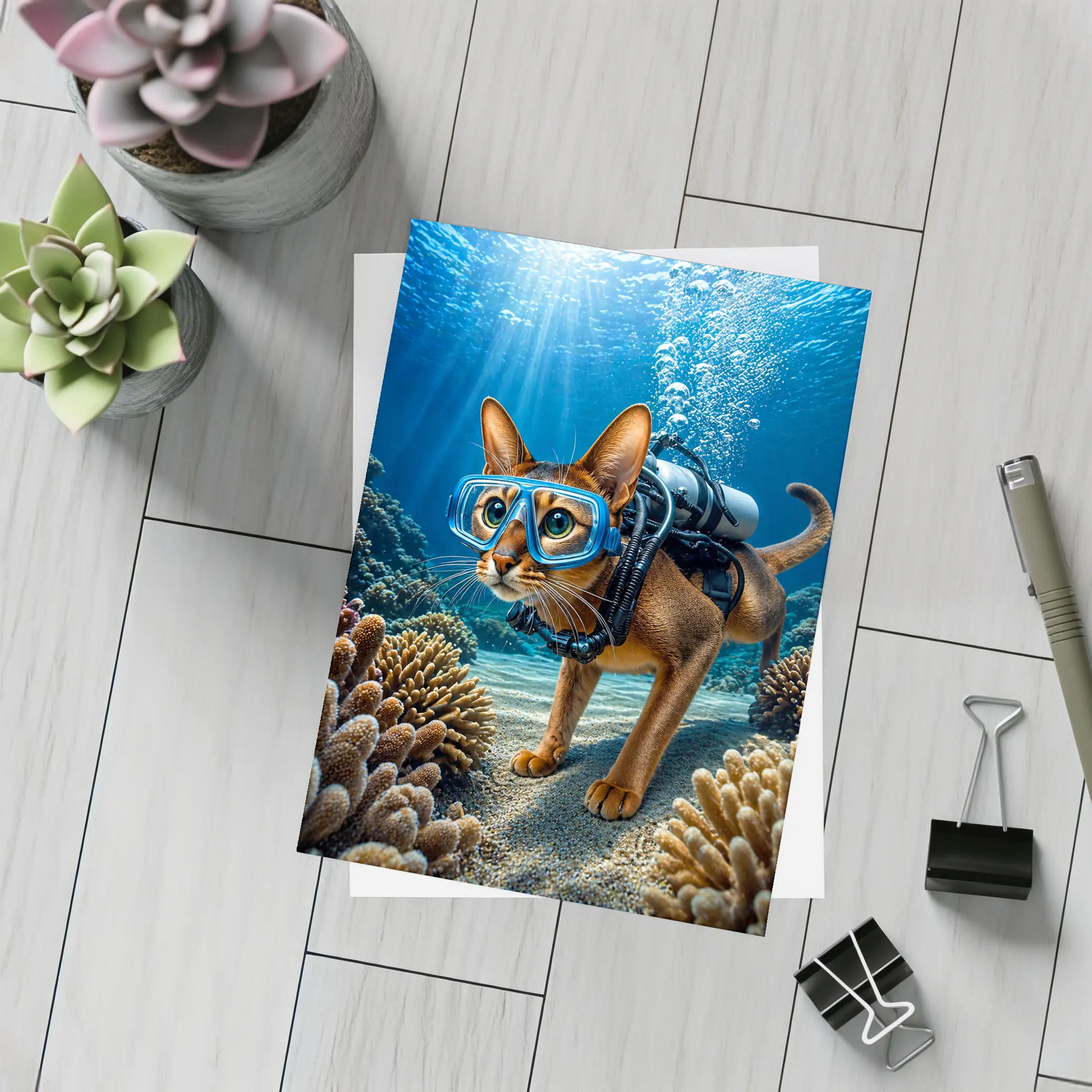 Abyssinian Cat Scuba Diving Coral Reef – Postcards